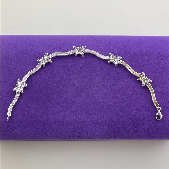 💛 Classic Sterling Silver White & Pink Crystal Butterfly Bracelet - Picture 7 of 11